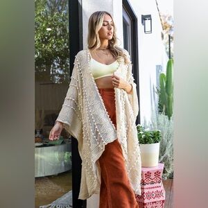Embroidered Soft Bohemian oversized cream duster cardigan